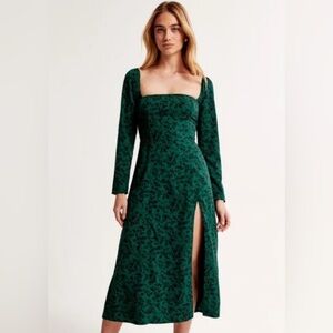 Abercrombie & Fitch Green Slit Sundress Square Neck Long Sleeve
